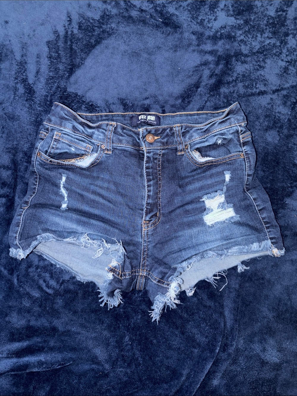Wax Jean Dark Blue Distressed Denim Shorts